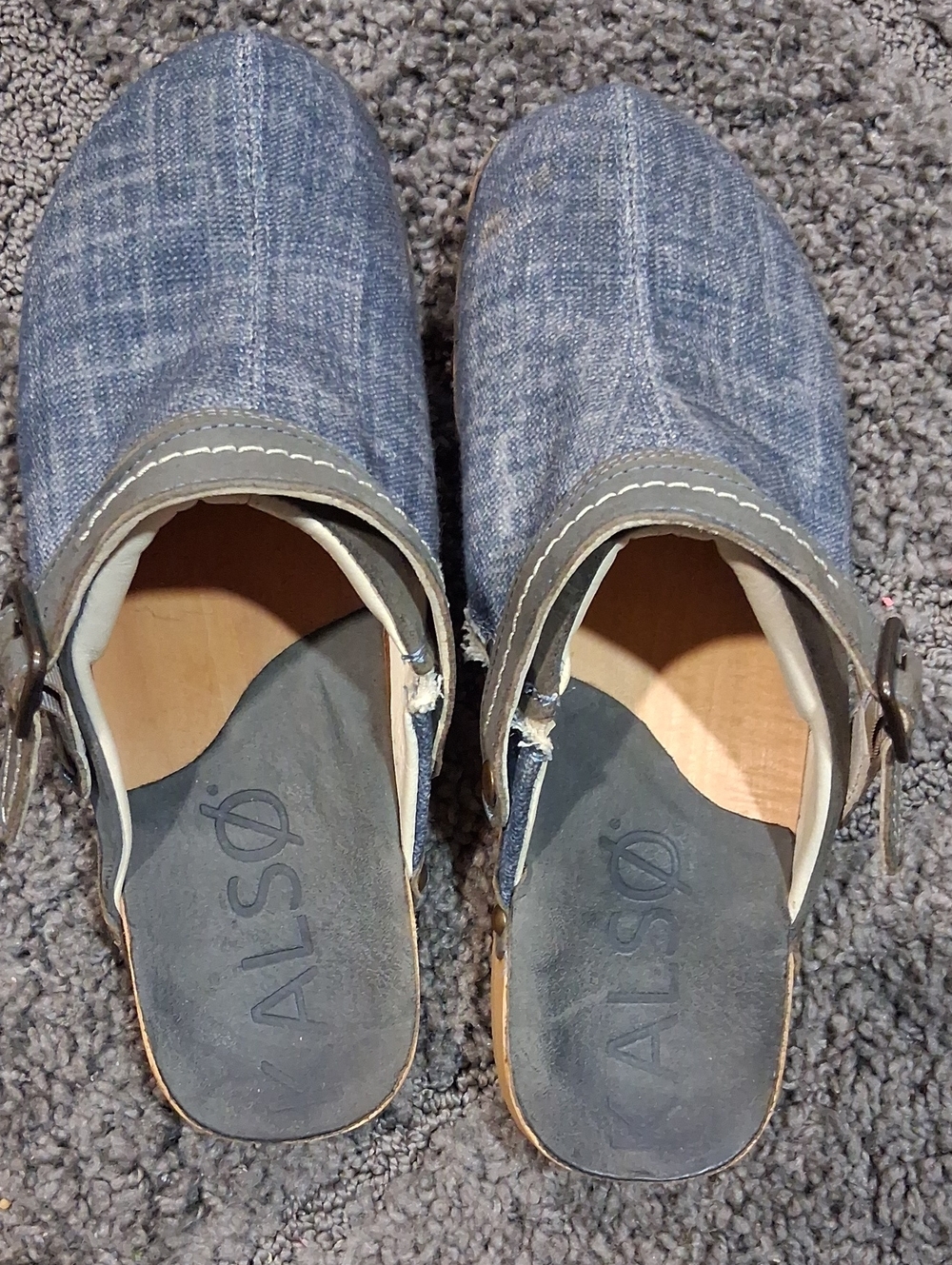 KALSO Denim Slip-On Clog Mule in Blue with Buckle